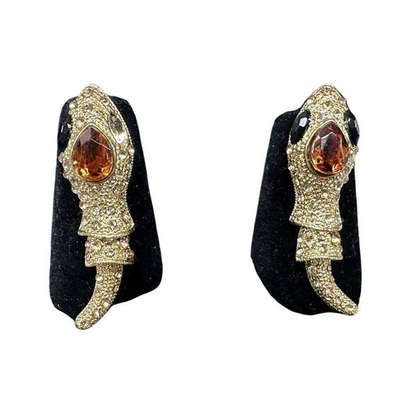 80s Egyptian Revival Vintage Snake Head Dangly Articulated earrings Post Style - Picture 1 of 4